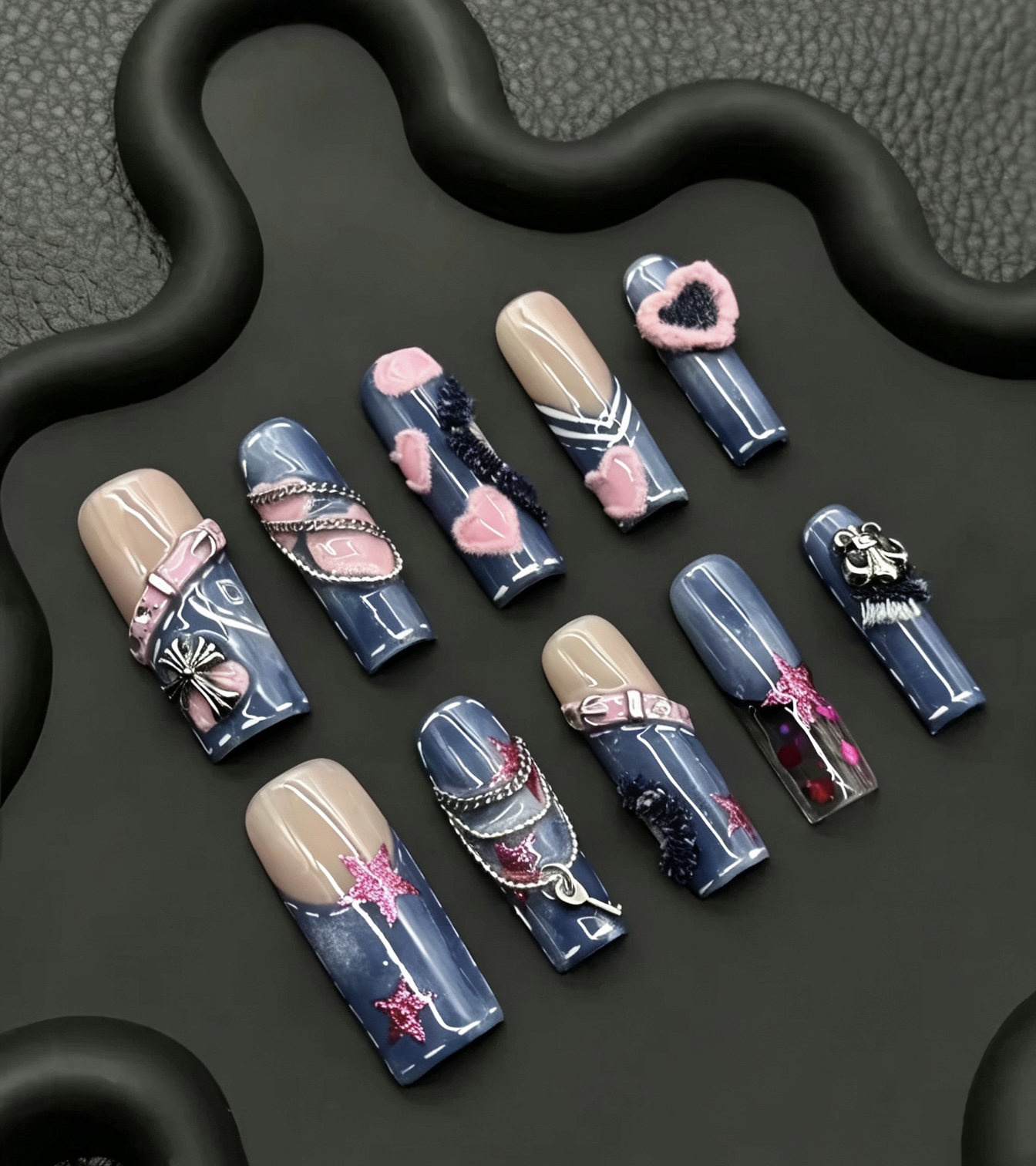 Blue-Pink Y2K press-on nail style reference