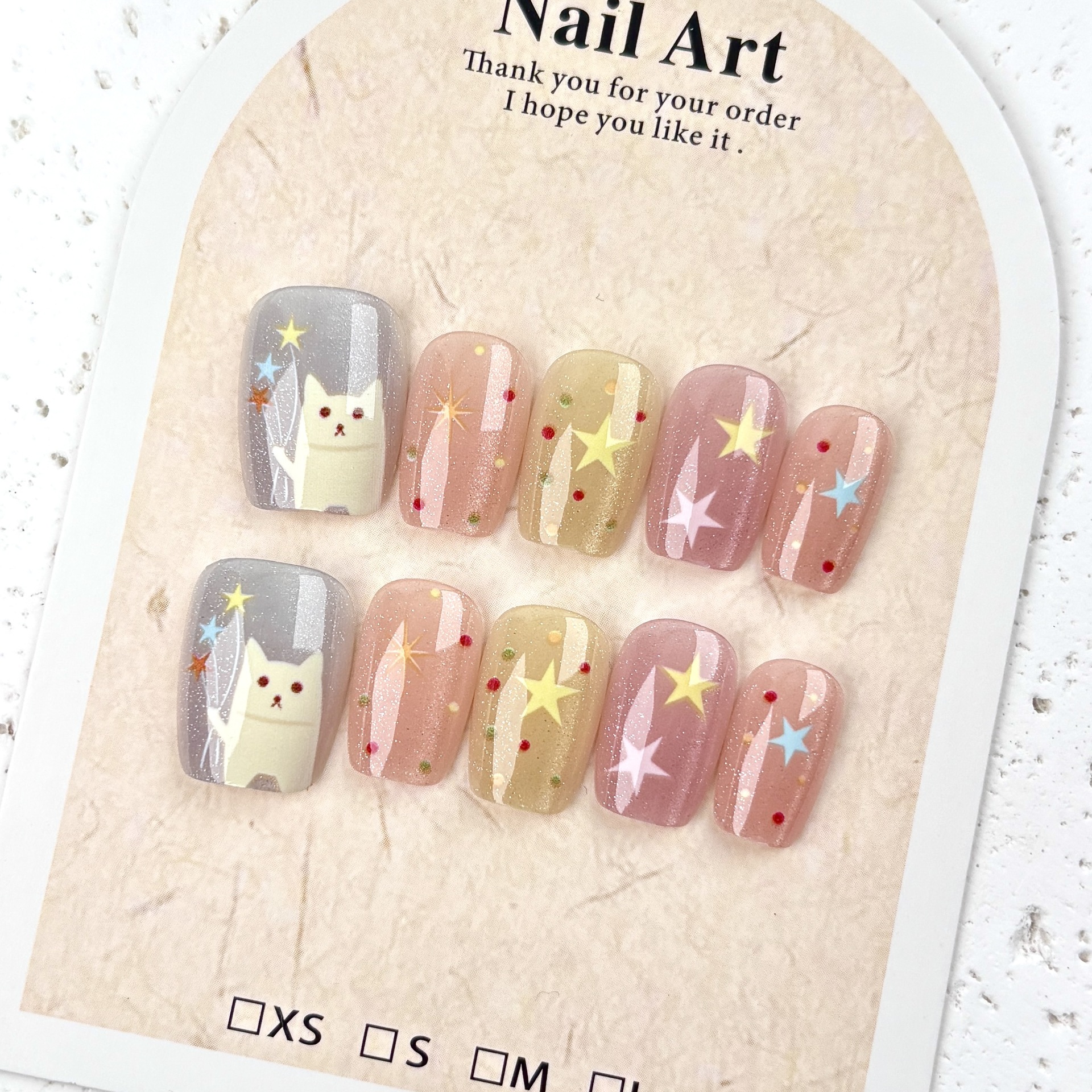 WY946 Stargazing Cat Short Press-On Nails